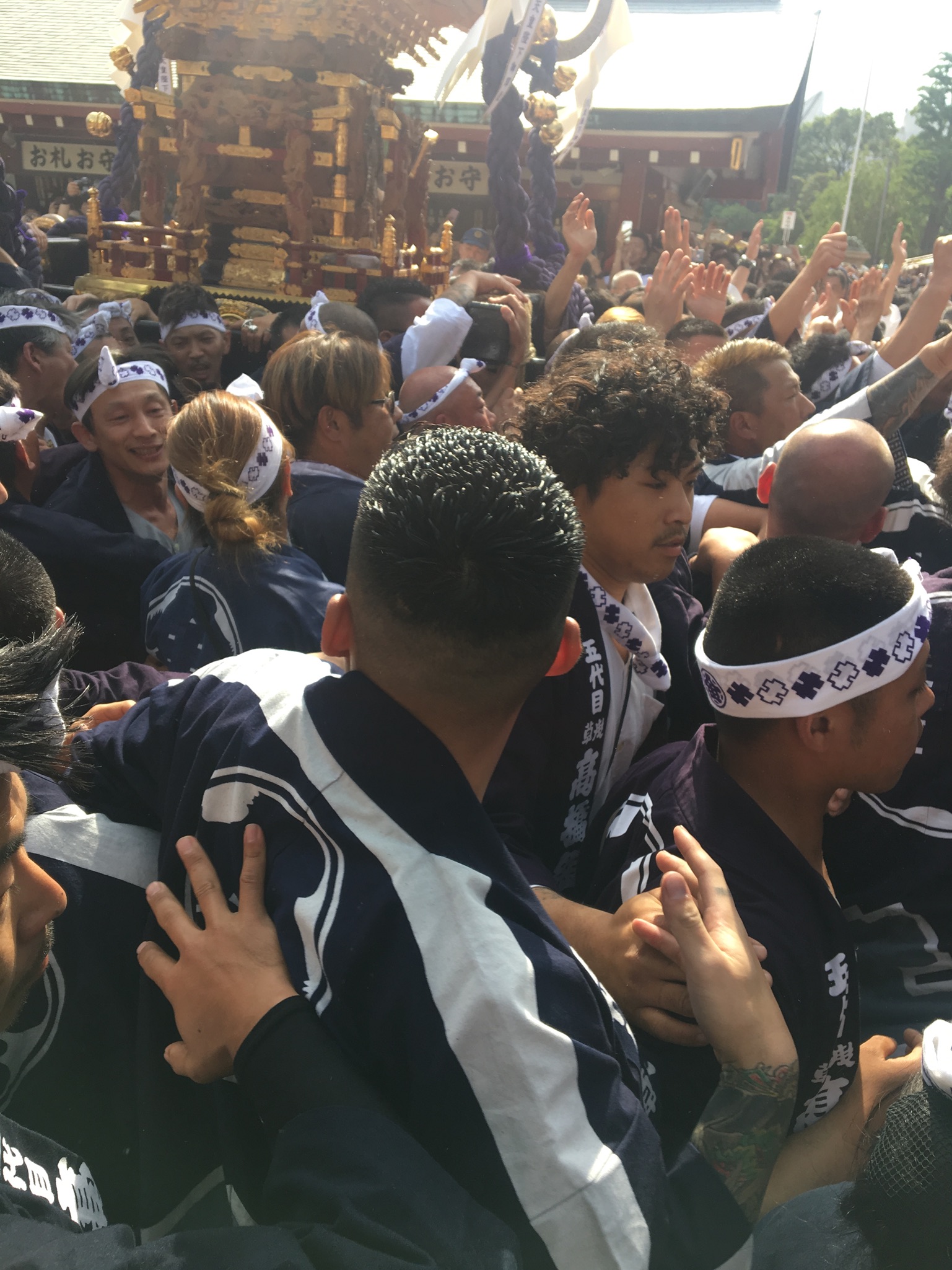 Caring the portable shrine Called Mikoshi at Sanja Matsuri festival in Asakusa, tokio