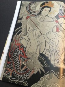Acryl painting depicting the Japanese goddess of music, Benzaiten with dragon